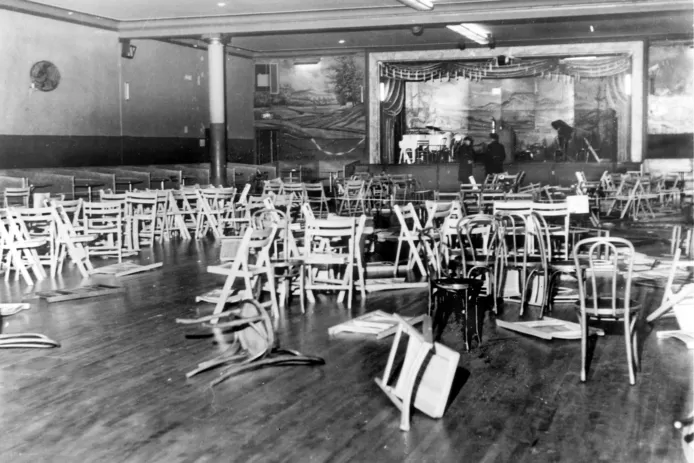 The 'Audubon' ballroom in New York after the murder of Malcolm X on February 21, 1965
