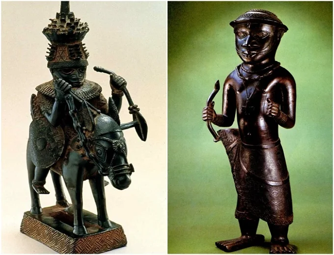 Benin Bronzes depict a horse rider and royal man