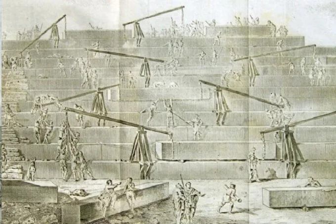 The building of the pyramids looked like this, according to Herodotus’ reports.