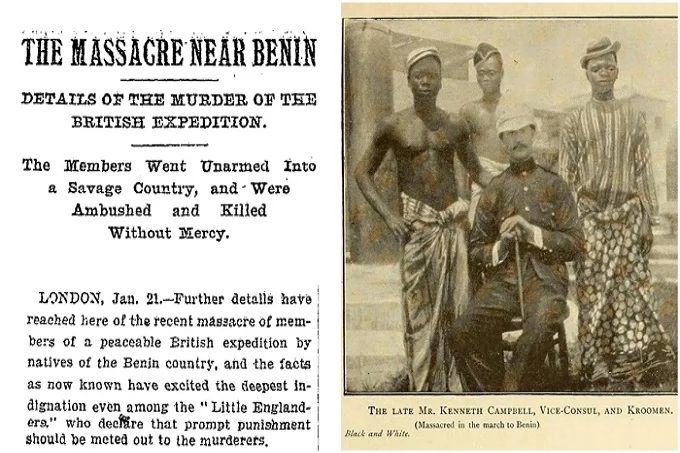 Newspaper clipping detailing the Massacre in Benin, 1897