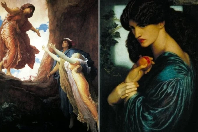 From left to right: The Return of Persephone, Baron Frederick Leighton, 1890-91. Proserpina, Dante Gabriel Rossetti, 1821-1882.