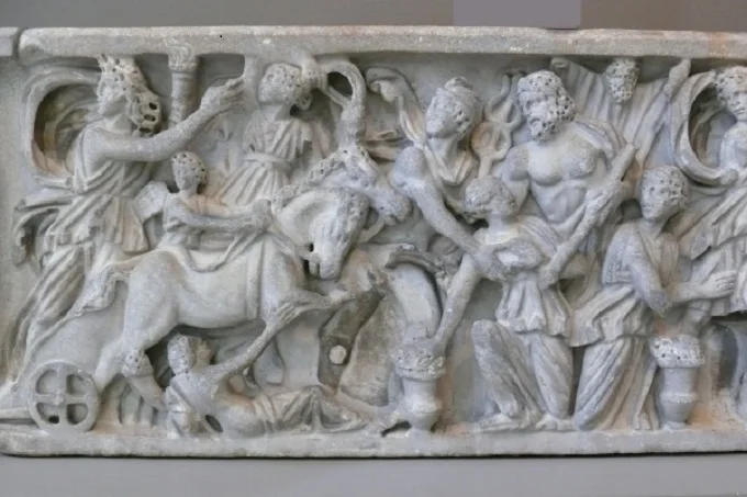 Sarcophagus depicting the abduction of Persephone.