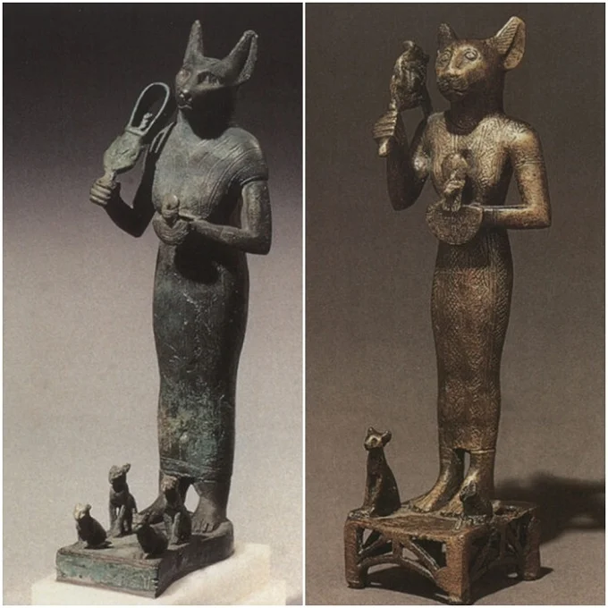 Two bronze images of the goddess Bastet, 664-30. BC.