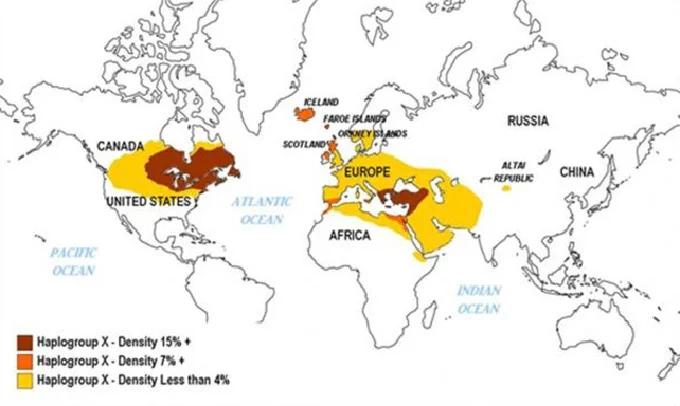 mtDNA map: distribution of haplogroup X.