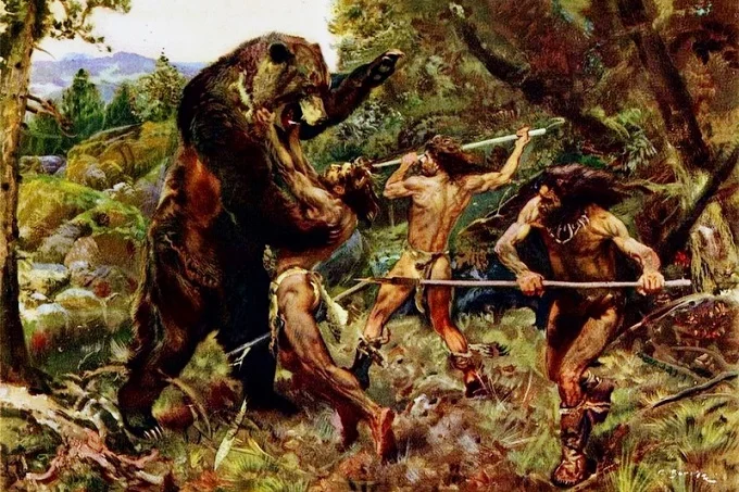 Reconstruction of Neanderthal's hunting strategies.