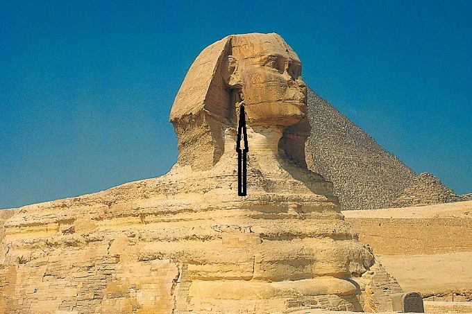 The existence of a small hole in the neck of the sphinx