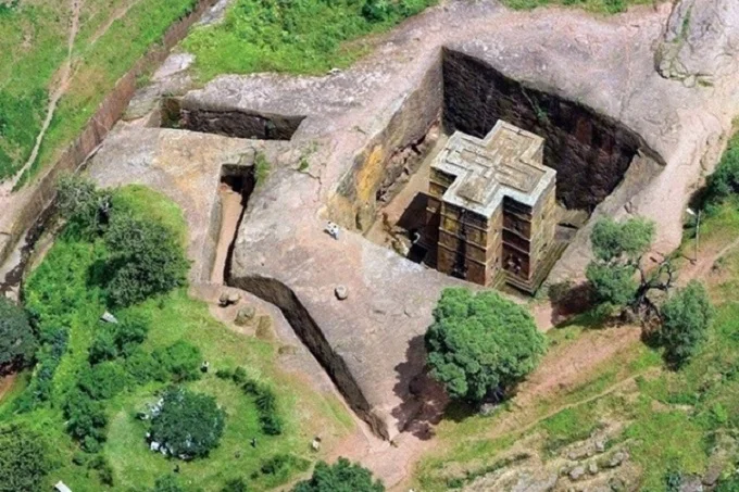 Lalibela is a mysterious monolith temple in Ethiopia