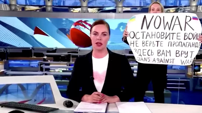 Woman who showed message against war in Ukraine on Russian TV is fined and released