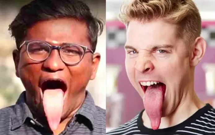 Praveen K's tongue (left) is said to be slightly longer than Nick Stoeberl's.
