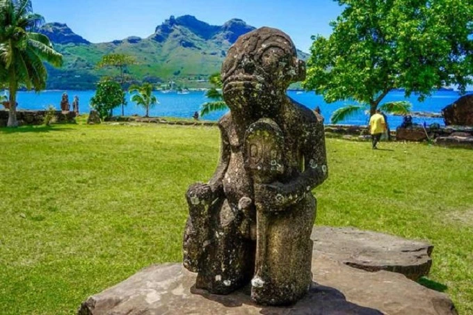 Strange statues are scattered throughout the landscape of the island.