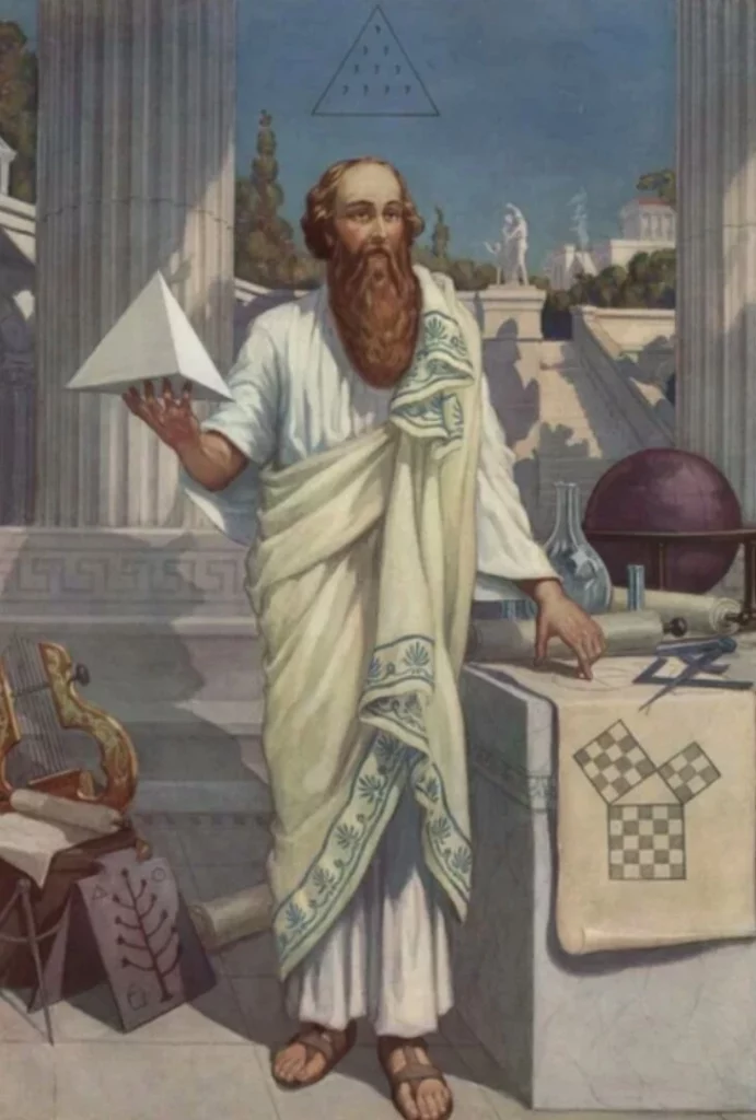 The illustrative image of Pythagoras with geometric figures