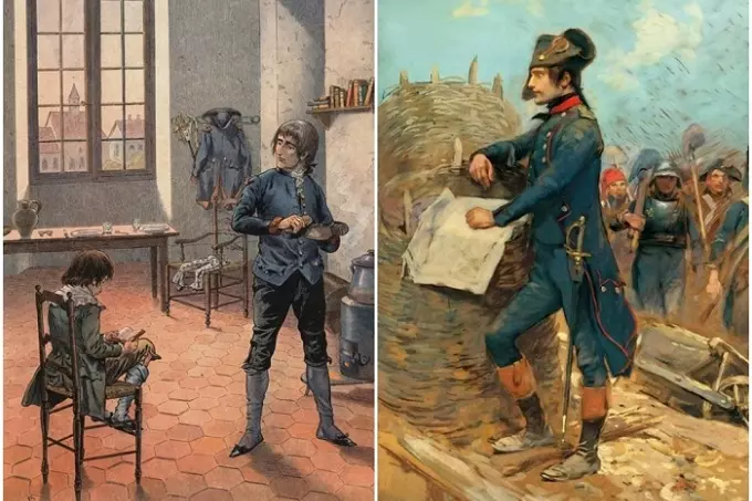 Left to right: Napoleon and his brother Louis in Auson, Jacques de Breville, 1910. \ Napoleon in Toulon, Jean Baptiste Edouard Detail, 19th century.