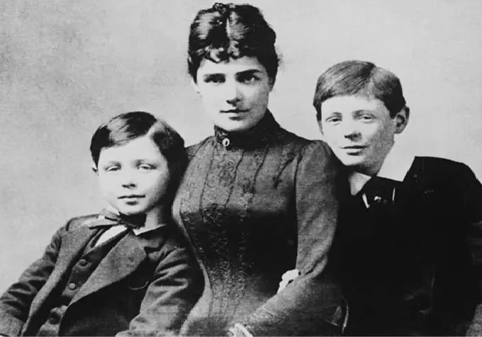Jenny Churchill with sons. Winston Churchill (right) and John Strange Spencer-Churchill (left).