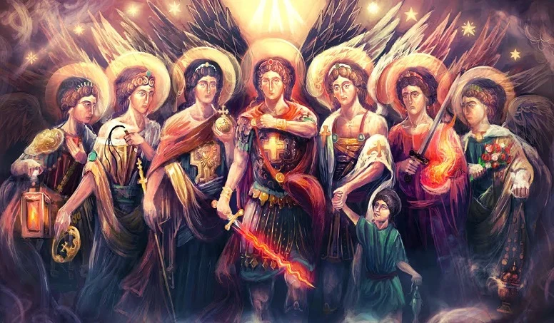 Illustration of seven archangels