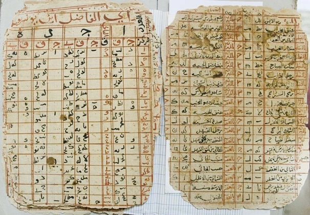 A page of a Timbuktu manuscript containing a table of astronomical information
