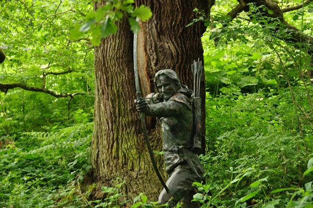 A statue of Robin Hood in the real Sherwood Forest.


