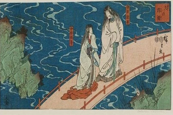 An 18th century painting depicting the Shinto deities Izanagi and Izanami.


