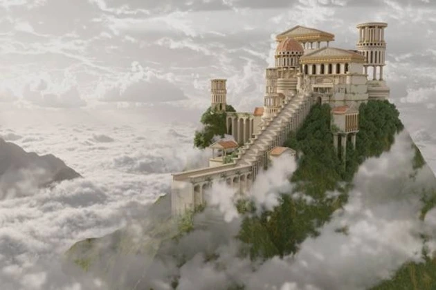 The mythical palace of the Greek gods on top of Mount Olympus in Greece.