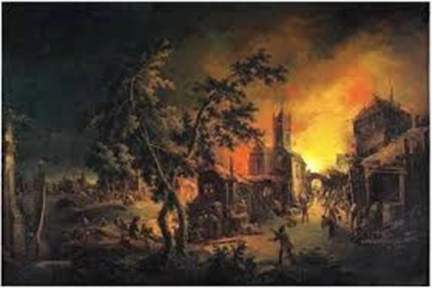 View of Burning Troy, 18th century painting by Johann Georg Trautmann.
