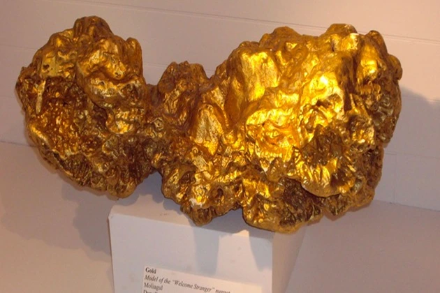 A replica of the gold nugget found by John Deason and Richard Oatson