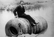 Bobby Leach,an artist from Barnum's Circus, overcame a waterfall in a metal barrel