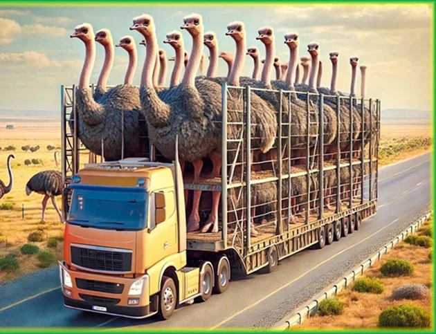 Ostriches were transported in containers.