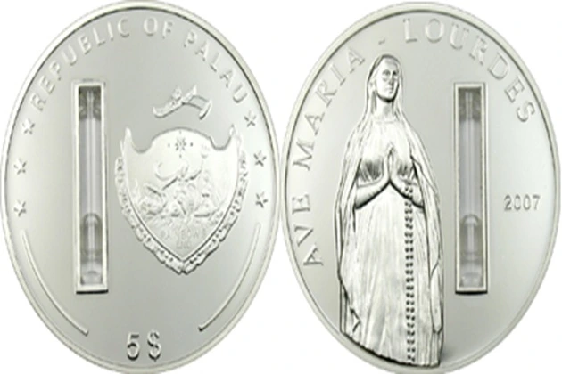 A coin with holy water