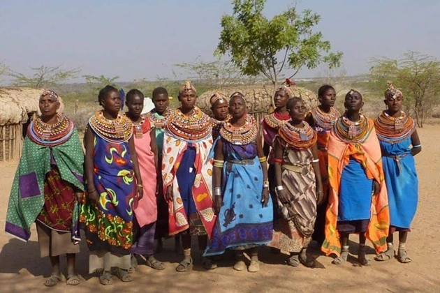 Women of the village of Umoja welcome guests.