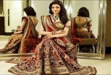 Red sari as a wedding dress.