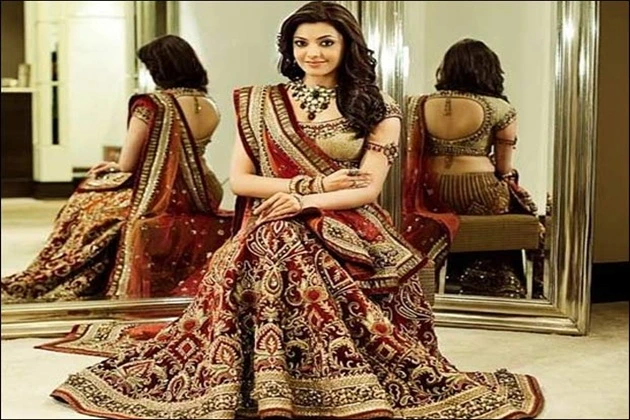 Red sari as a wedding dress.