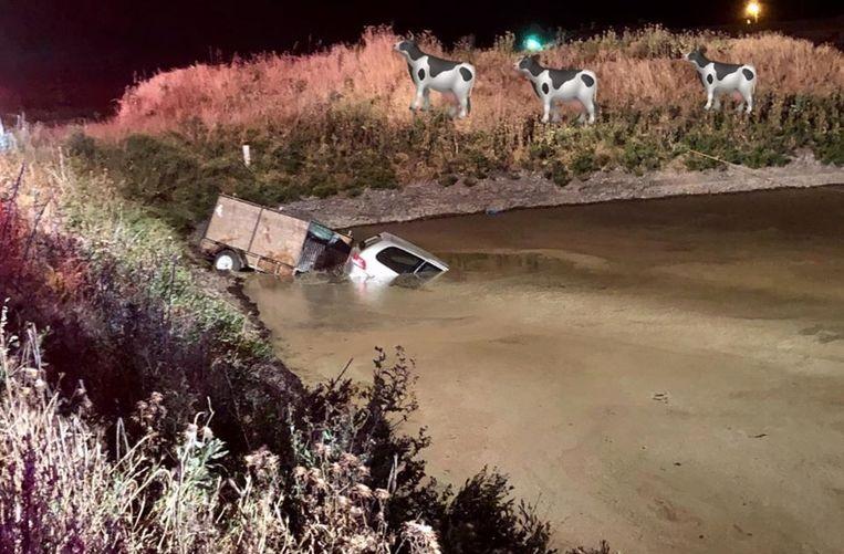 Drunk driver end up inside a large pool of liquid shit