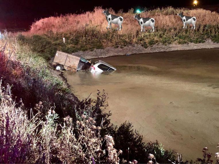 Drunk driver end up inside a large pool of liquid shit